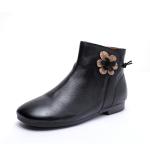 S225 Literary low-barrel hand-made clear women's short boots top layer cowhide