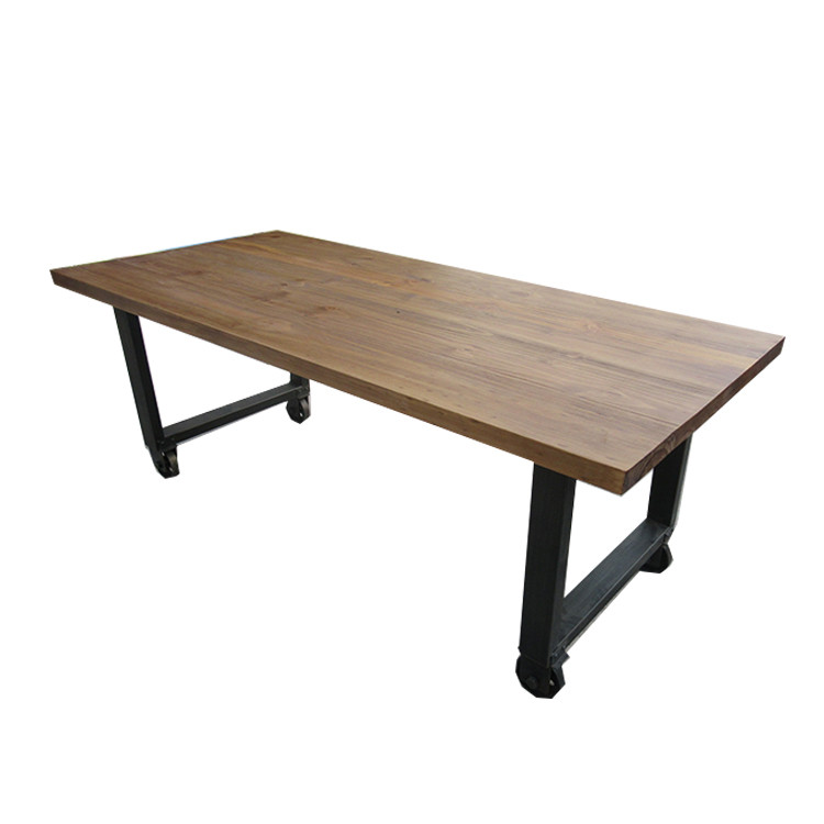 Metal Legs Iron Base Distressed Pine Dining Table Restaurant Home