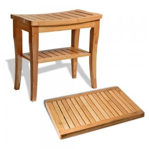 China Durable Bamboo Bathroom Supplies Wood Shower Seat Bench With Bathroom Floor Mat on sale