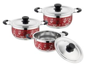Wholesale hot selling 6pcs cookware set with red color &amp;16/18/20cm cooking pot &amp;16cm/18cm/20cm cookware set in stainless steel from china suppliers