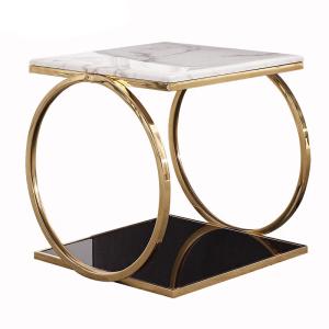 Wholesale Unique design stanieless steel base tempered glass top side table square end table for hotel home from china suppliers