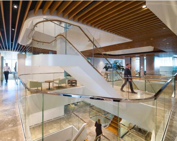 15mm Clear Toughened Curved Glass Frameless cantilever panels grouted into floor