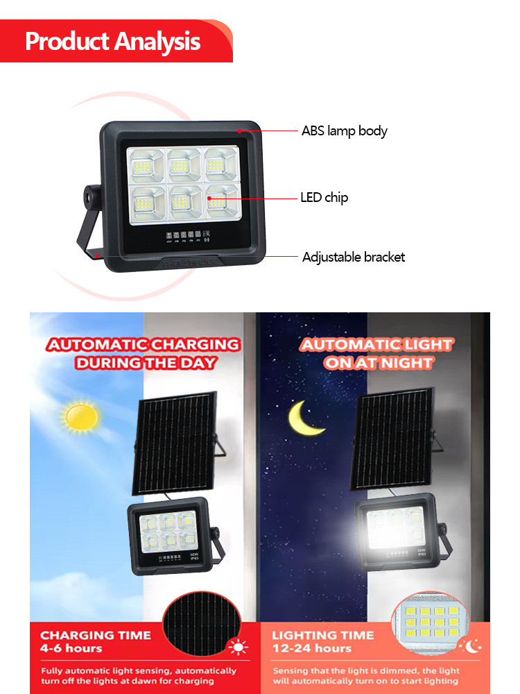 KCD Small Automatic Switch 60w 200w 300w Security Low Price LED Floodlight Solar Outdoor Flood Light 100w