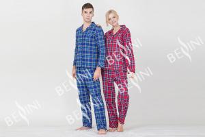 Wholesale Lovers Pyjamas Cotton Yarn Dyed Check Flannel Long Sleeve Long Pants Satin Piping Pocket Satin Fabric Covered Buttons from china suppliers