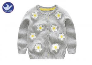 Daisy Flower Embroidery Girls Gray Cardigan Sweater , Girls Open Front Cardigan