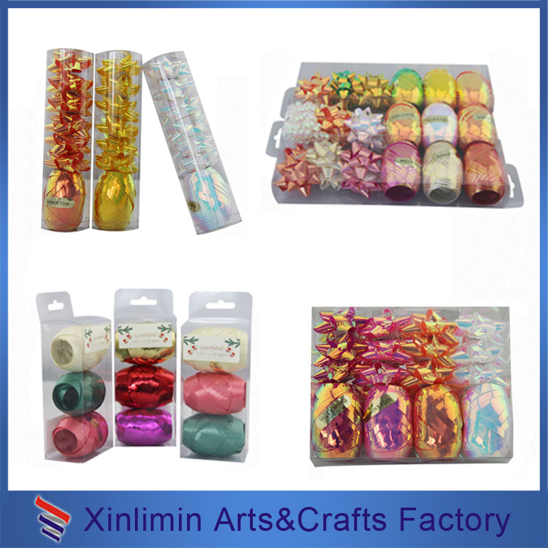 PP Ribbon Printed Christmas Star Bow Set for Gift Wrapping and Packaging Box Decoration