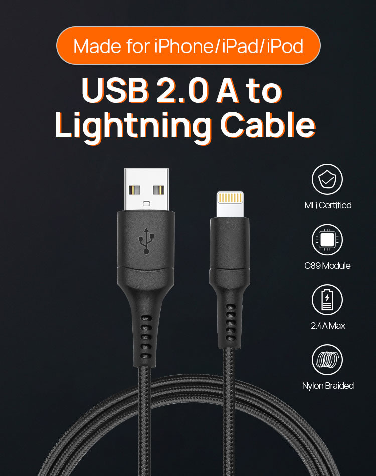 ROHS USB Lightning Charging Cable 480Mbps Apple Braided Lightning Cable