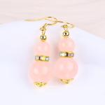 Healing Energy Pink Rose Quartz Crystal Short Dangle Round Shape Bead Hook