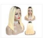 180 Density Straight 1B Lace Frontal Bob Wigs / 100% Peruvian Human Hair