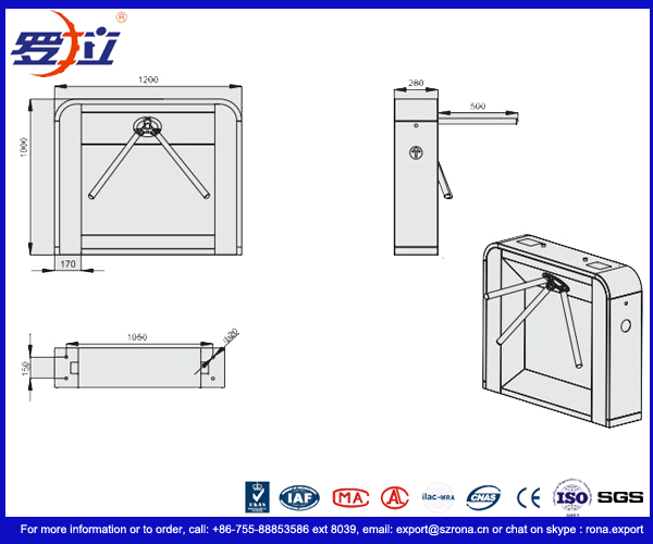 CE Approved Tripod Turnstile Gate With 304 Grade Stainless Steel
