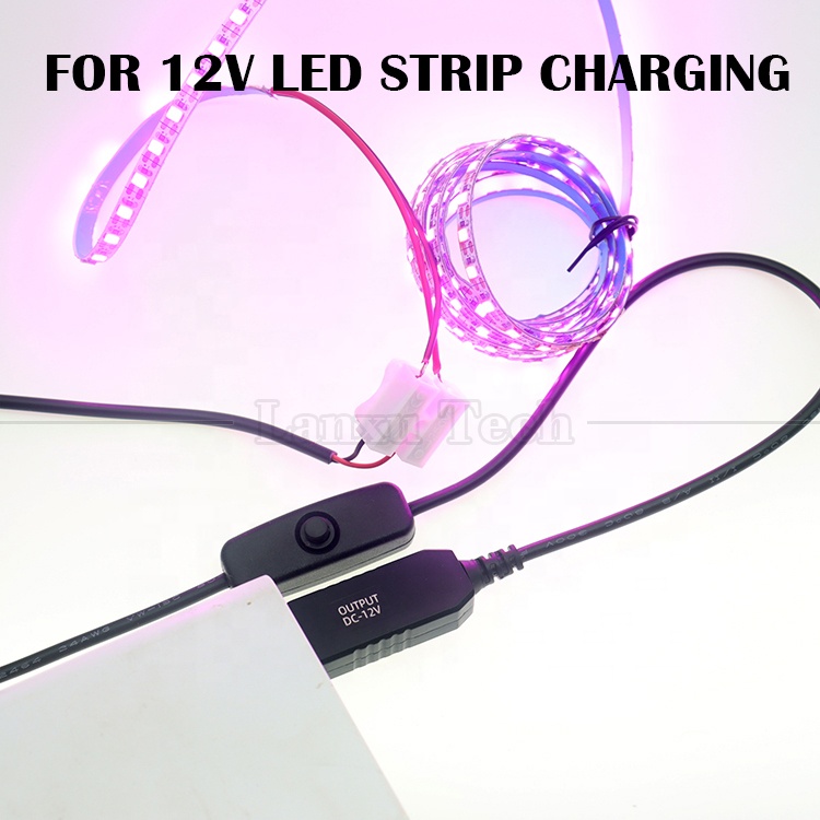 12V Led Strip Light Power on off Switch USB Connector to Open Wire Converter Charge Cable