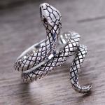Snake Style Simulated Garnet Eyes Scale Serpent Ring 925 Sterling Silver Band