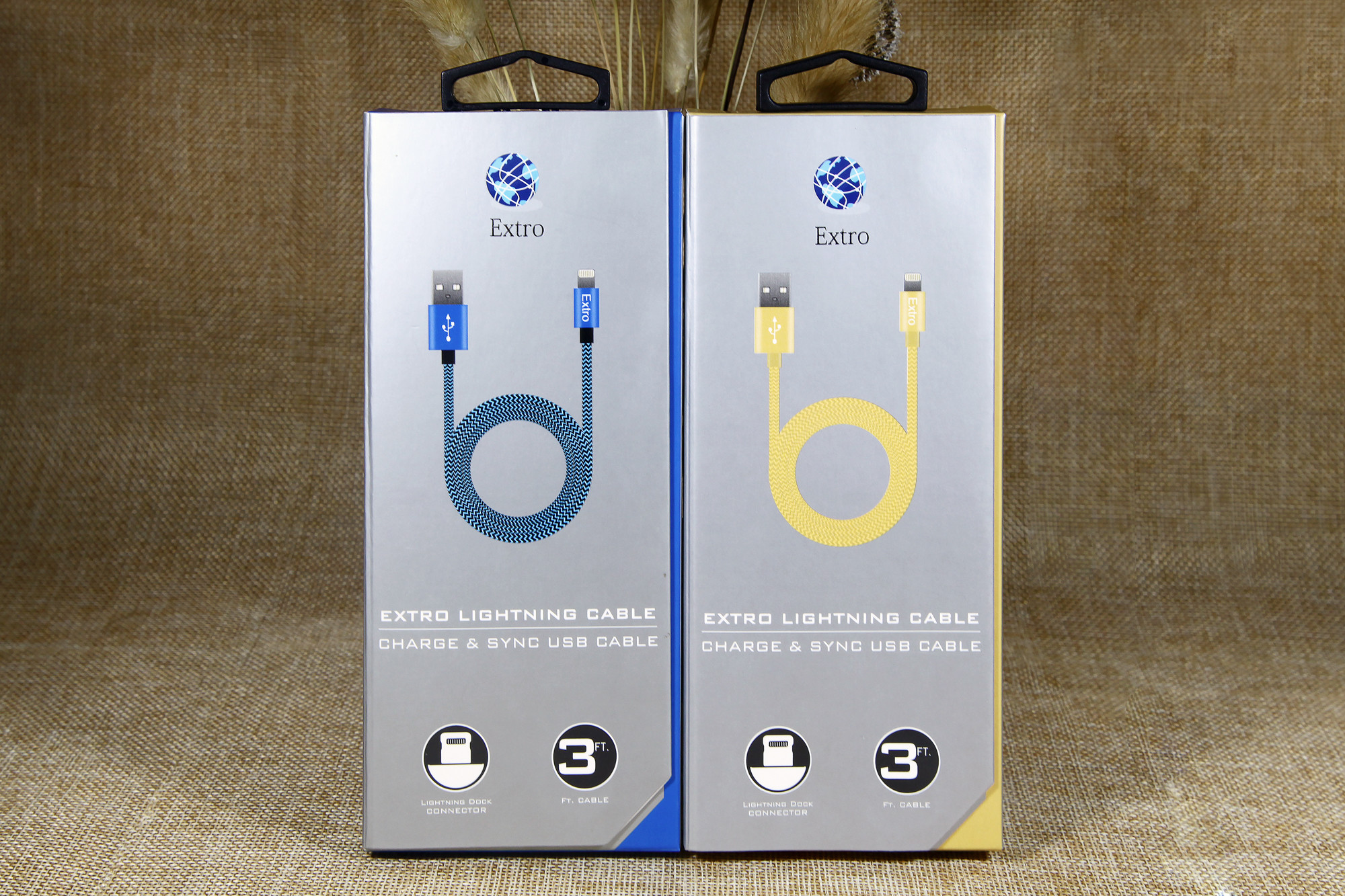 Recycled Foldable Electronic Data Cable Packaging Box With Plastic Handle
