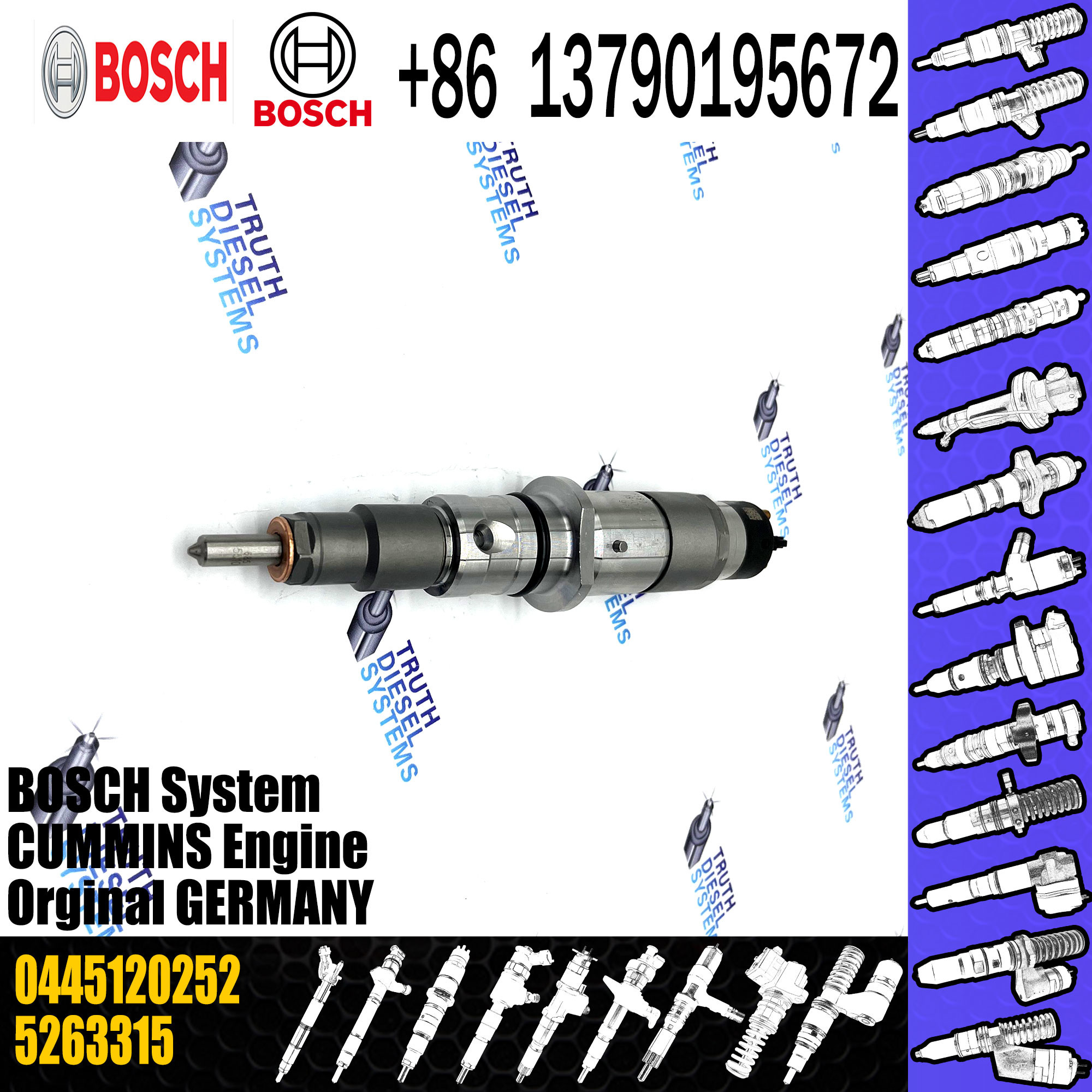 common rail injector 0445120252 5263315 for Cummins industrial engines diesel fuel injector 4981126 0445120252