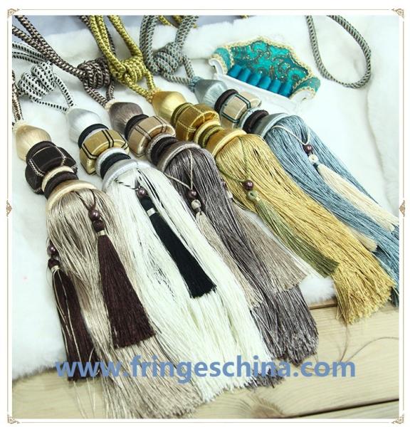 Fashion custom long tassel fringe trimming for curtain attractive tieback