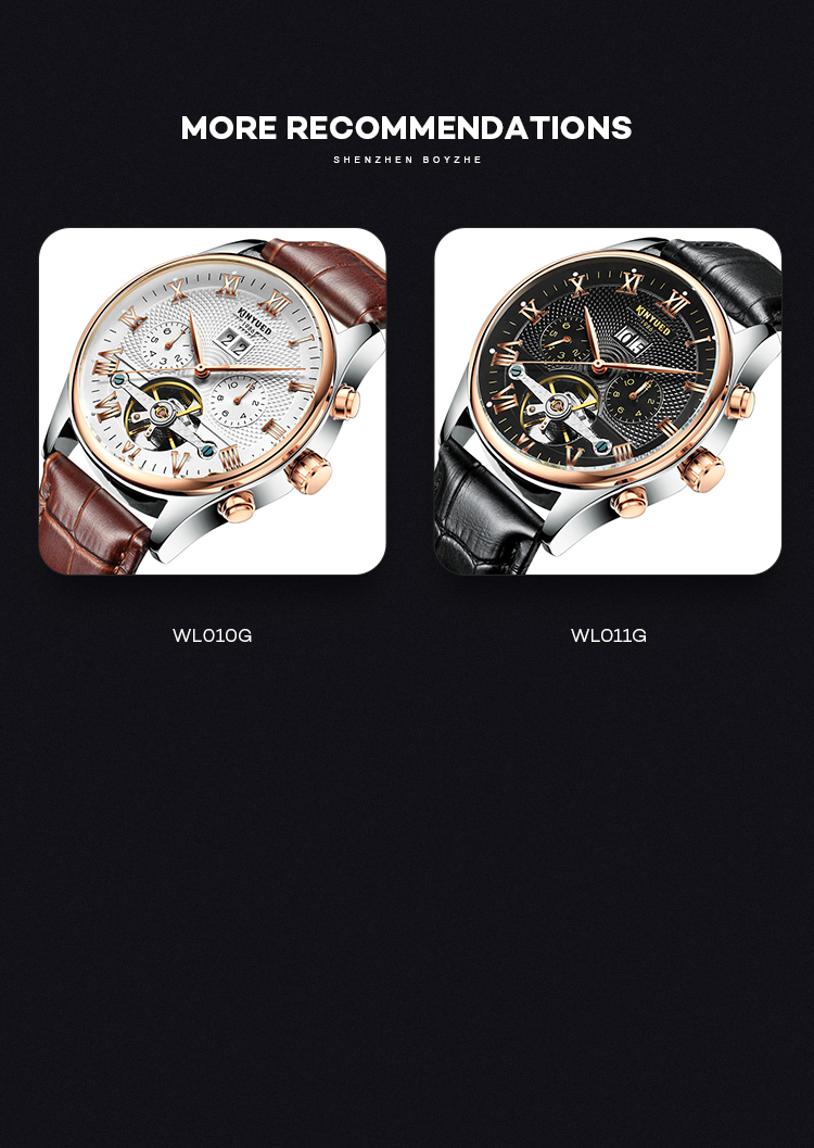 KINYUED Hot Sale Men Tourbillon Automatic Mechanical Watch Leather Strap Date Week Month