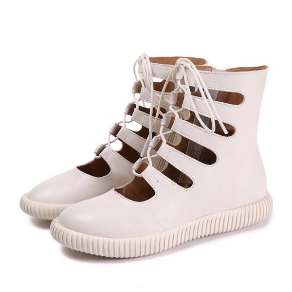S146 Factory new fashion trend leather lace-up hollow cool boots ethnic style