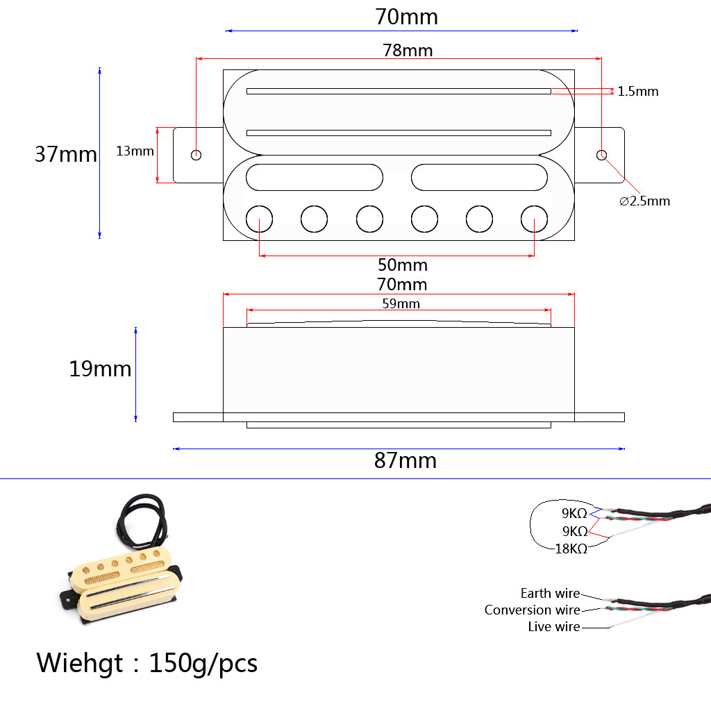 Dual Rail Humbucker Pickup Double Coil N9K/B18K Output Four Cable Electric Guitar