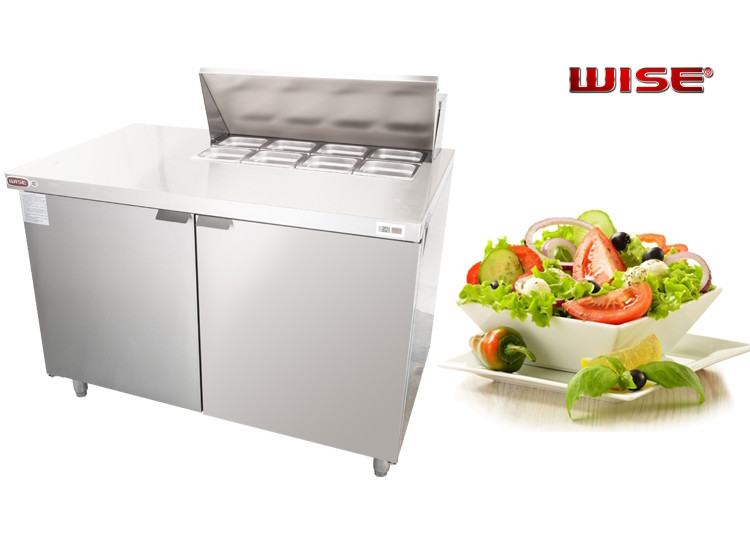Two Door Salad Bar Refrigerated Work Table With 6 x 1/6 SIZE GN Food Pans Commercial Refrigerator Freezer