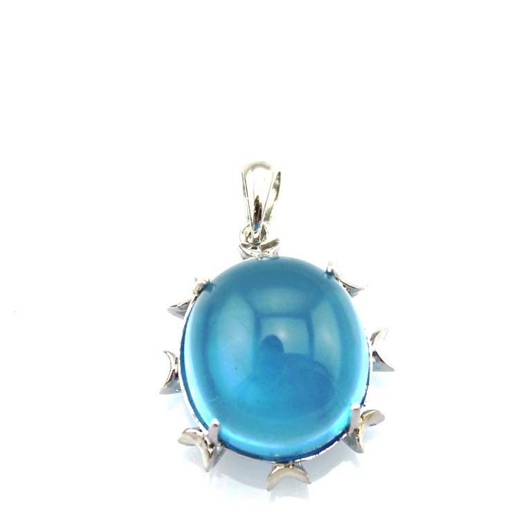 Women Jewelry 14mmx16mm Oval Dome Blue Topaz Cubic Zirconia Pendant Necklace (PSJ0197)