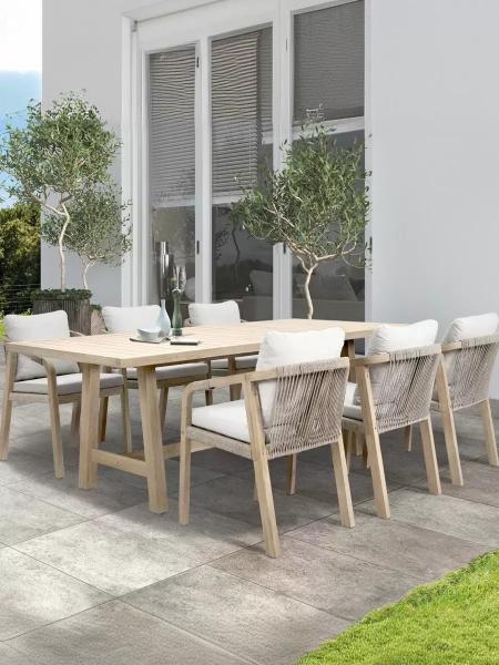 Pastoral Style Teak Wood Table And Chair Luxury Woven Rope Outdoor Furniture For