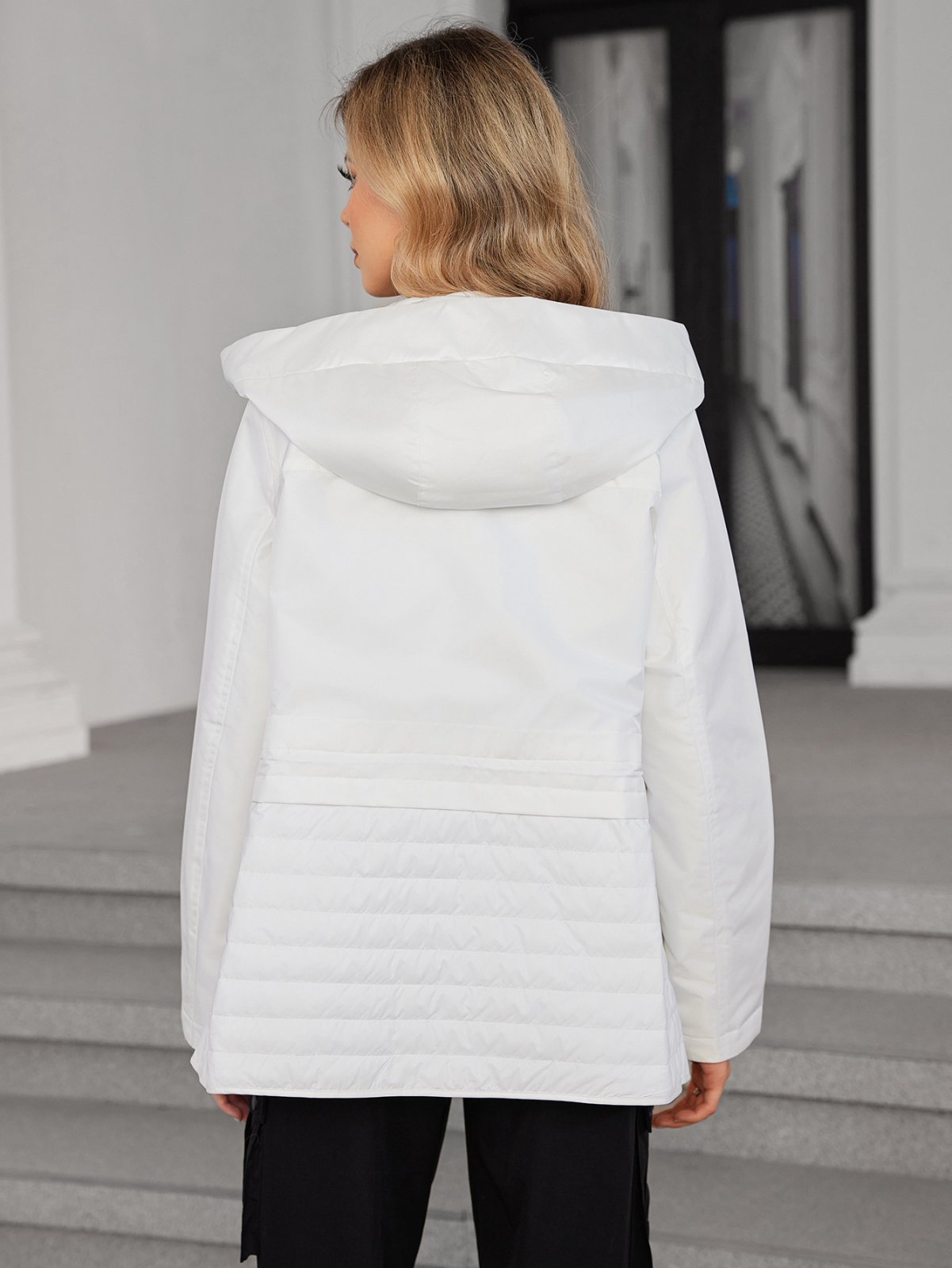 Ultimate Transitional Short Length Coat Outerwear For Spring / Autumn,with drawstrings,Figure-flattering design,Mix-and-match fabric design