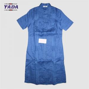 Wholesale Front button blue linen short sleeve designs casual long slim sexy girl dress for fat women from china suppliers