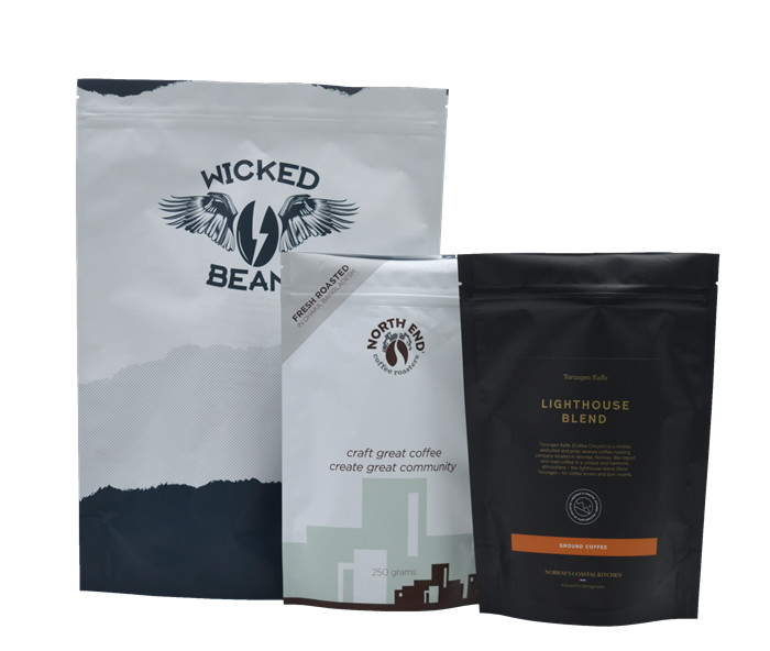 Biodegradable Coffee Cafe Tea Bag Black Foil Empty PE 500g With Valve