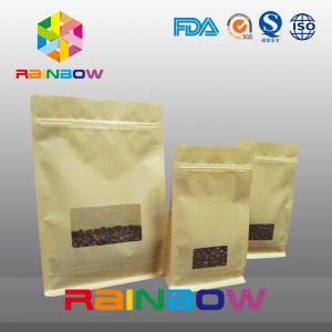 Wholesale Flat Bottom Gusset Bags , Quad Seal Block Bottom Bag With Clear Window For Coffee from china suppliers