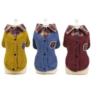 Wholesale British Campus Style Pet Coat Fashionable Autumn Winter Dog Apparel Pet Accessories Lapel Plaid Dog Sweater from china suppliers