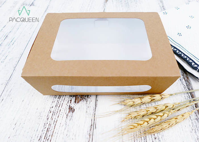 Sandwich Disposable Paper Takeaway Boxes Clear Windowed PE / PLA Lining