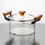 2.2L Clear Borosilicate Glass Kitchen Wares Cooking Pot Heat Resistant Hand
