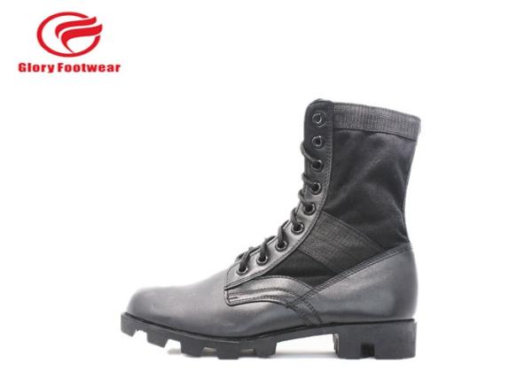 Combat Style Waterproof Grain Leather Military Boots Rubber Sole With Steel Toe