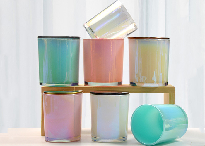 200ml 300ml 12oz 15oz Rainbow Iridescent Glass Candle Jar Empty Cylinder for Home Decoration Christmas Occasion