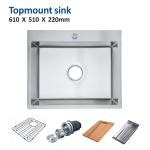 10 Degree Top Mount Stainless Sink , Brushed 25 X 19 Single Bowl Sink