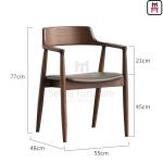 Walnut Color Armrests Ash Wood Dining Chair With Leather Upholstered