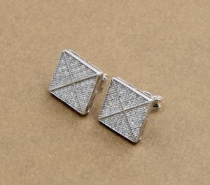 Wholesale AAA CZ Solitaire Stud Earrings In Sterling Silver For Jewelry Making Square Earring Sterling Silver Cubic Zirconia from china suppliers