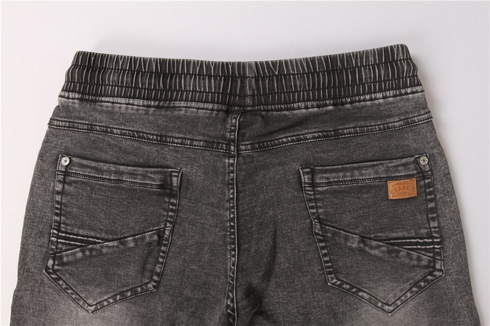 Black Washed Men's Denim Half Pants Mens Elastic Waist Jean Shorts