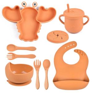 Wholesale Orange Baby Silicone Feeding Set BPA Free Suction Weaning Set from china suppliers