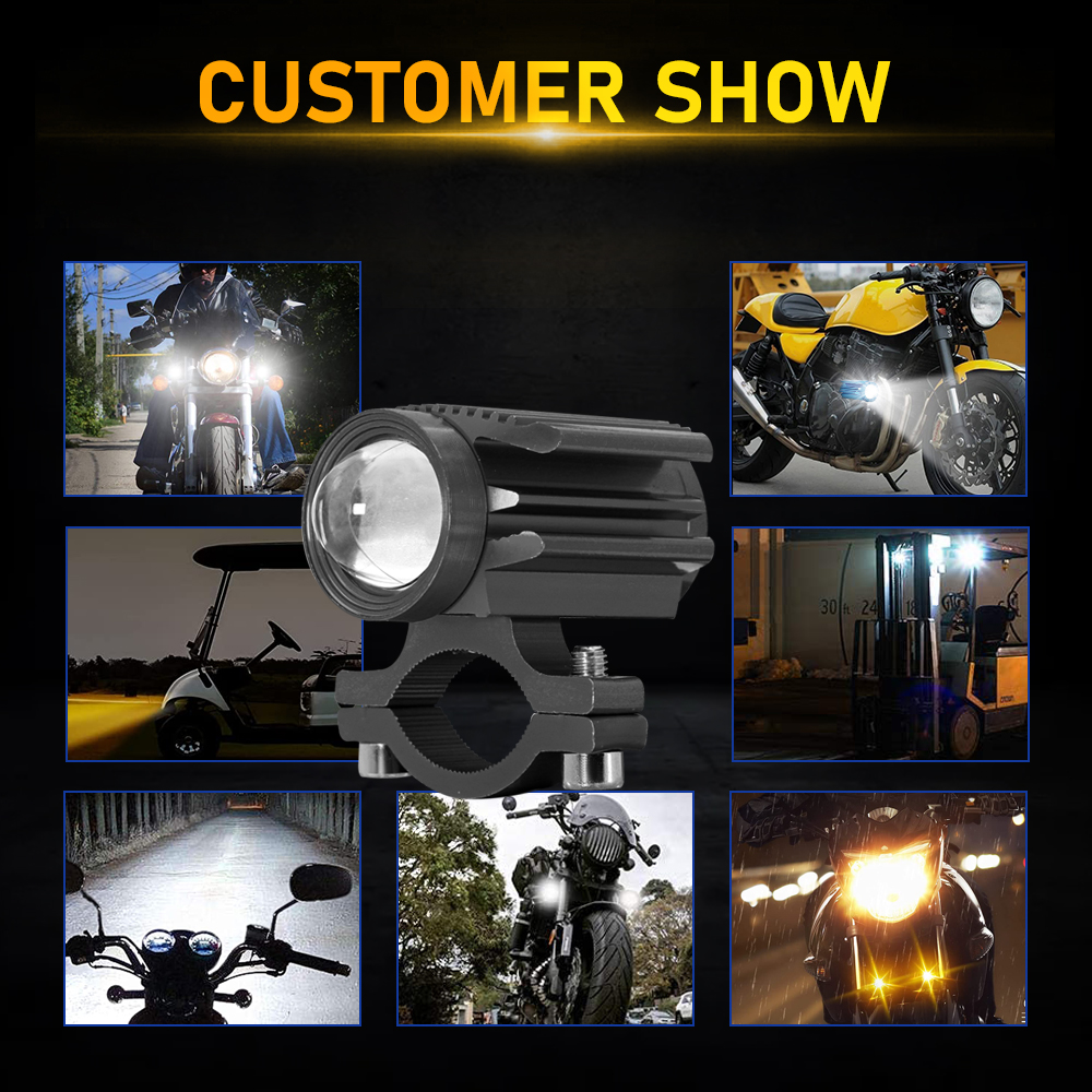 White Yellow Flash Motorcycle Spotlight LED Light External Mini Driving Light