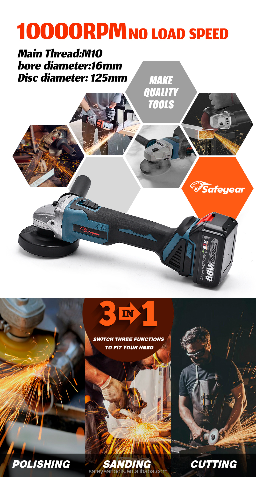 21V 4 Inch Electric Grinder 90 Degree Angle Grinder Brushless Motor Electric Powered Tools