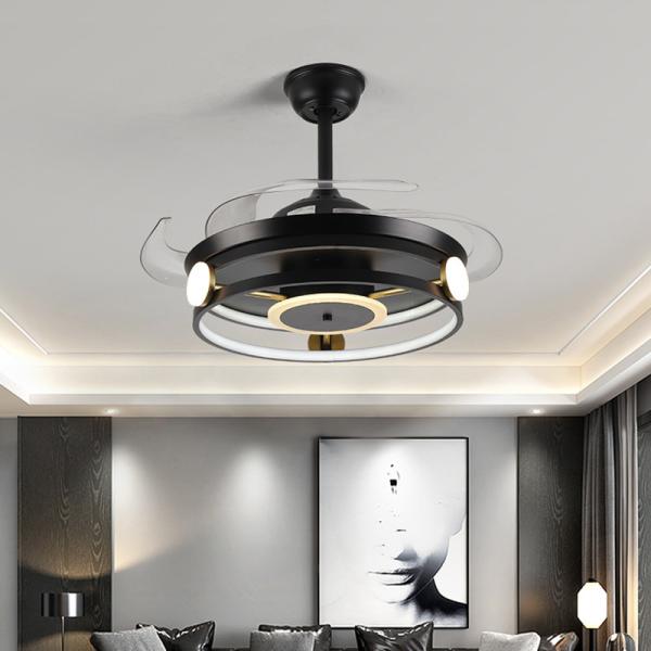 Nordic Ceiling Fan with Lights Invisible Retractable Blade Industrial retractabl