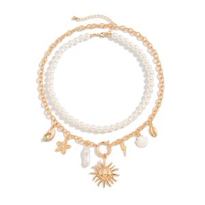 Wholesale Boho Two Packs Lighting Pendant Pearl Chain Necklace in Round Shape with Rose Gold Plating from china suppliers