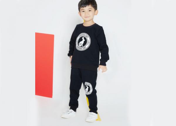 Quality Black Kids Boys Clothes Boys Crew Neck Sweater And Long Pant Big Rubber Printing for sale