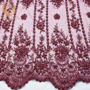 Wholesale Elegant Bridal Red Beaded Lace Fabric African Style Customized For Dress from china suppliers