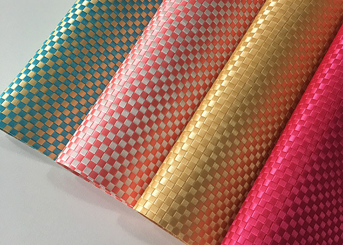 Silk Weave PVC Leather Fabric Plain Colorful Environmental Protection
