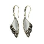 Sterling Silver White Agate Drop Earrings Wing Style Women Jewelry ( E019362WHIT