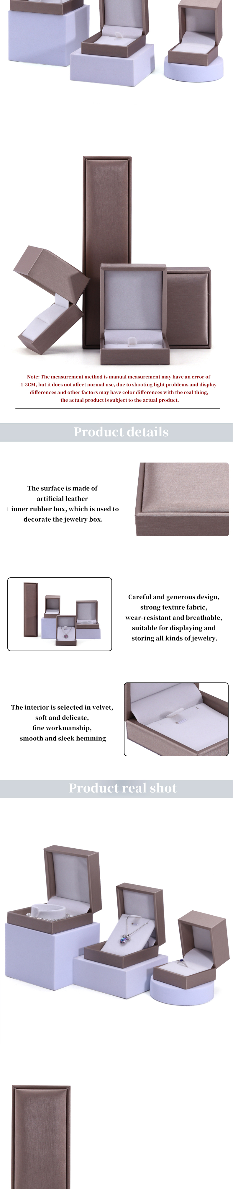 Khaki Brush Finishing Faux Leather Jewelry Luxury Packaging Box Set Velvet Lining