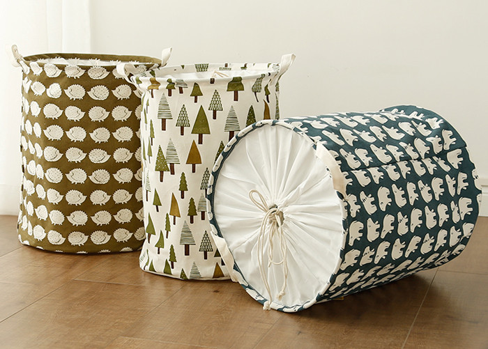 Puting Foldable washing laundry basket toy storage bag cotton lenon customized green gree laundry facility