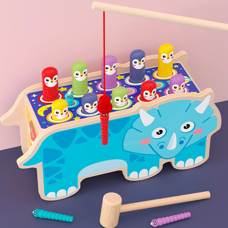 Wooden Cartoon Hitting Ground Mouse Building Blocks for Children's Early Education